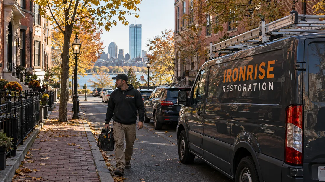 Ironrise Restoration field equipment and property assessment in Greater Boston
