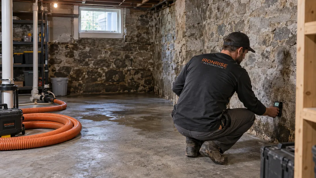Ironrise crew assessing a basement after standing water has been safely removed