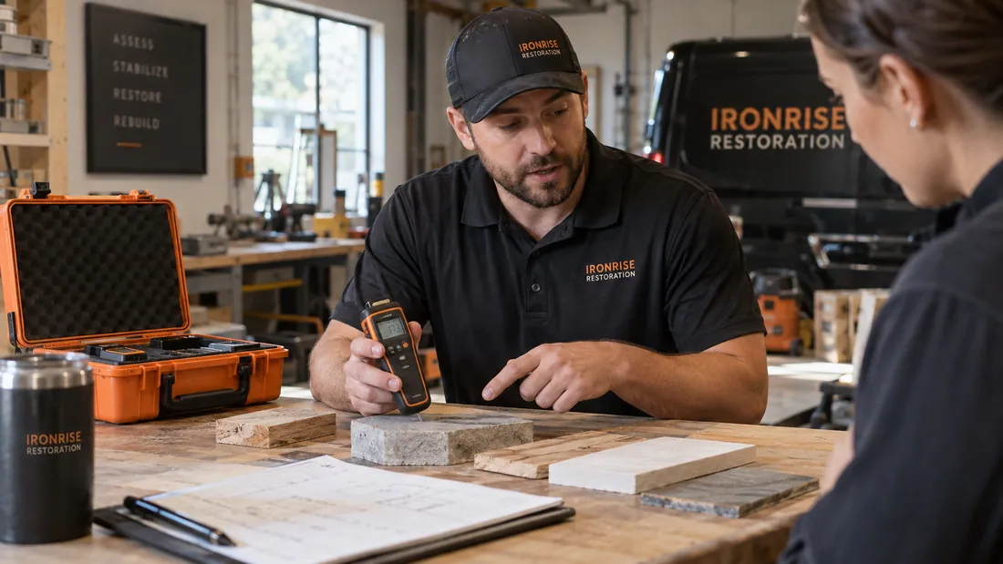 Ironrise Restoration field equipment and property assessment in Greater Boston