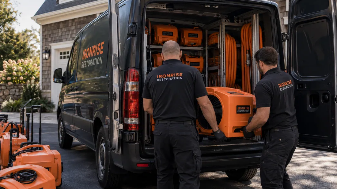 Ironrise Restoration field equipment and property assessment in Greater Boston